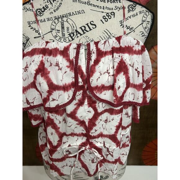 Vintage 90s Vivienne Tam Burgundy Off Shoulder Chiffon Top Rare Find Y2K Sz S - Picture 2 of 5